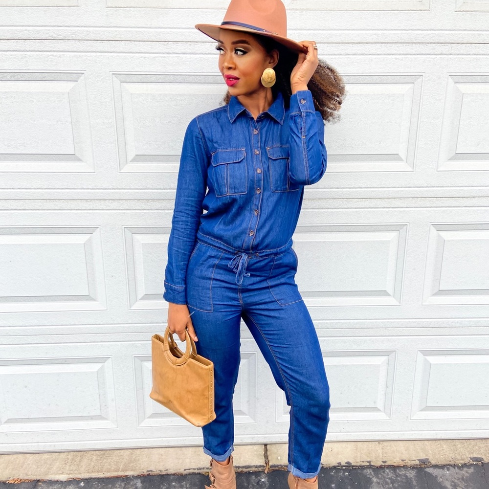 Dark Denim long sleeve jumpsuit - Picture 5 of 5